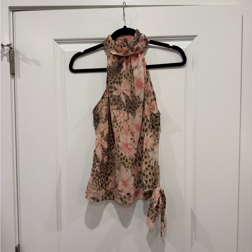 Pink Floral and Leopard Print Halter Top